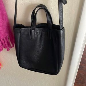 Black Leather Baggu Shoulder Bag